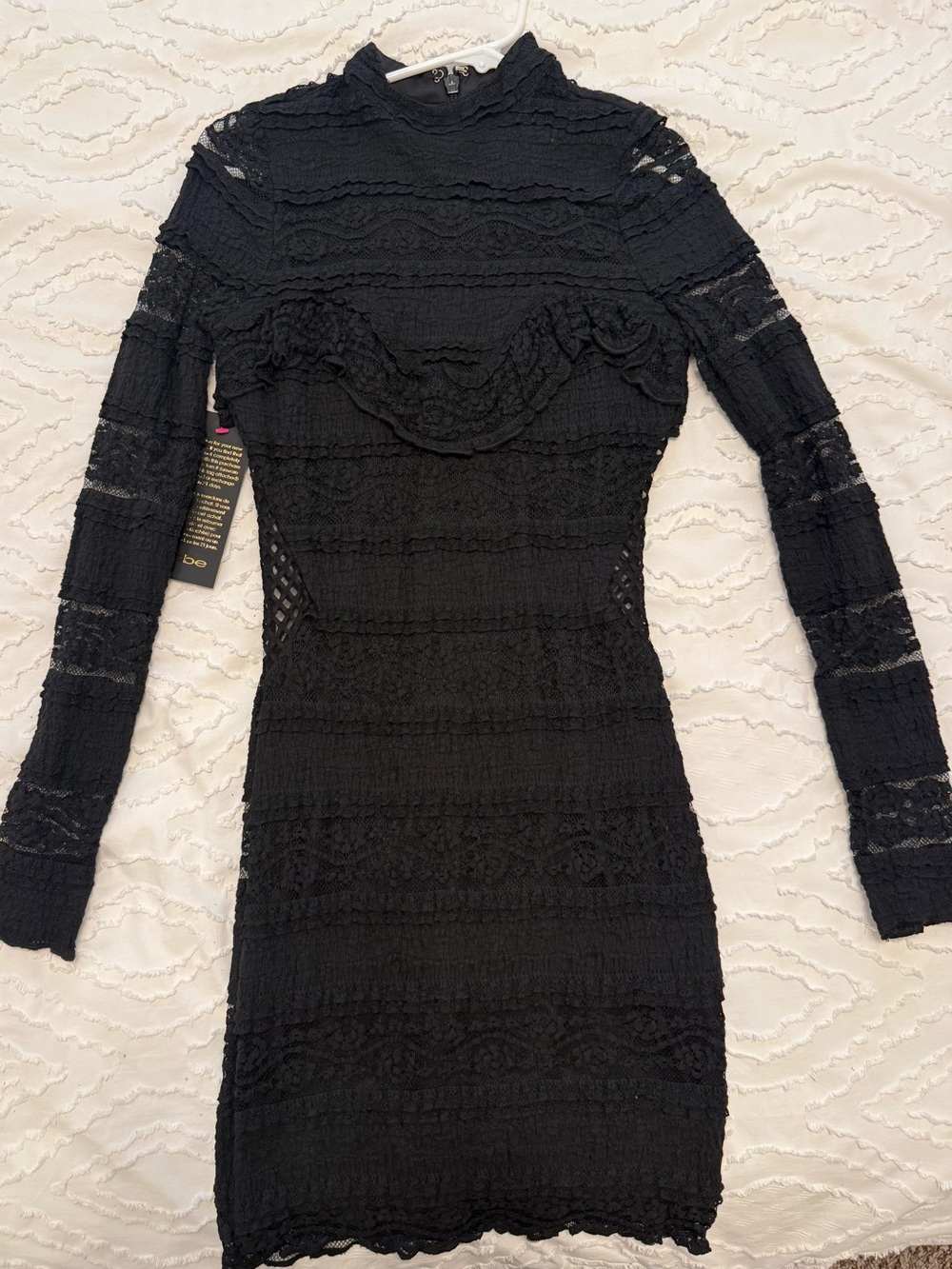 bebe Black Long-Sleeve Lace Bodycon Dress